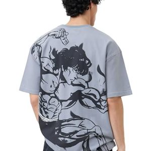 The Souled Store Baki Hanma:  Grey Anime Graphic Printed Cotton Oversized T-Shirts