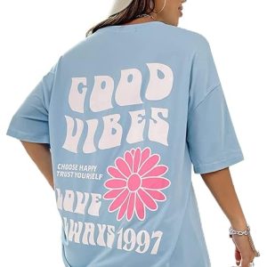 DENIMHOLIC Cotton Half Sleeve Oversized T Shirt for Women